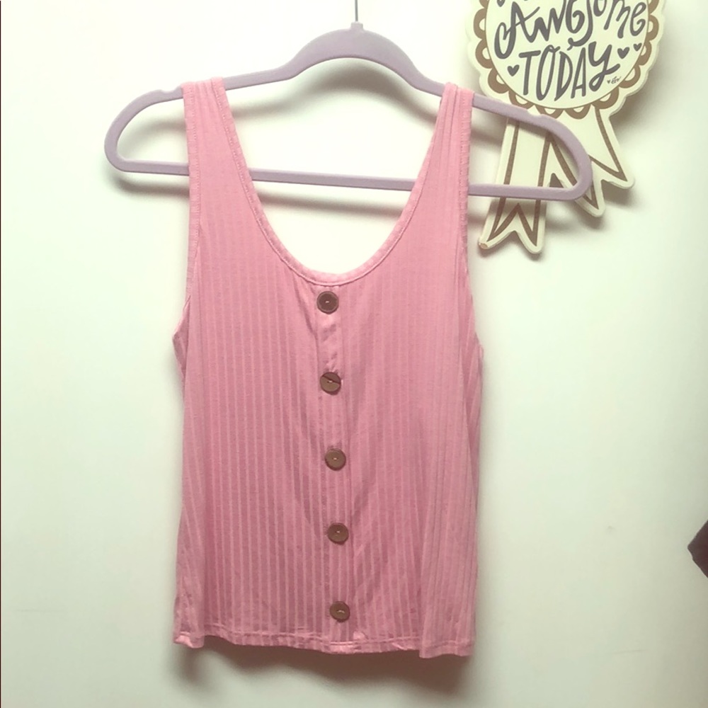 Super soft short pink tank w/faux buttons